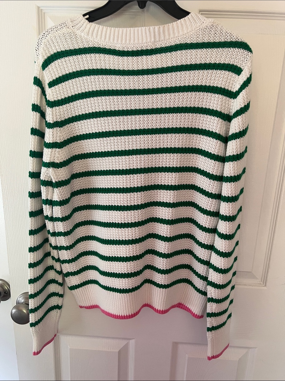 Lilly Pulitzer Green & White Striped Crewneck Sweater with Pink Flamingo - Picture 3 of 3